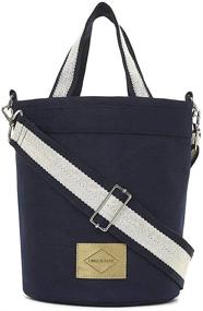 img 4 attached to 👜 Eco-Friendly Navy and Ivory Reversible Bucket Bag for Women: Sustainable Polyester and Cotton Canvas with Handle and Shoulder Straps - IWP I WAS PLASTIC