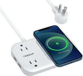 img 4 attached to 🔌 TESSAN Small Power Strip with 2 USB, Wireless Charger & 2 Outlet - Mini Flat Plug Desktop Charging Station with 4 ft Extension Cord - Compatible with iPhone, Perfect for Dorm Room, Cruise & Travel