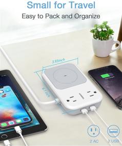 img 1 attached to 🔌 TESSAN Small Power Strip with 2 USB, Wireless Charger & 2 Outlet - Mini Flat Plug Desktop Charging Station with 4 ft Extension Cord - Compatible with iPhone, Perfect for Dorm Room, Cruise & Travel