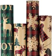 🎁 ruspepa christmas wrapping paper - red and green plaids style designs - 4 rolls - 30" x 10' per roll - kraft paper logo