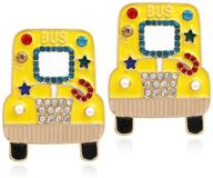 🚌 unique dainty vintage 14k gold yellow school bus drop earrings - sparkly shine, funny creative car studs for women and girls, statement transportation jewelry gift logo