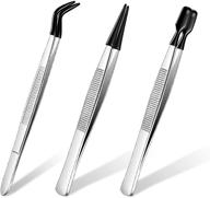 🔧 versatile 3-piece rubber-tipped tweezers set: pvc coated, straight, flat & long bent - ideal for crafts, stamps, beads, and jewelry tools logo