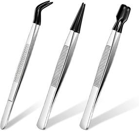 img 4 attached to 🔧 Versatile 3-Piece Rubber-Tipped Tweezers Set: PVC Coated, Straight, Flat & Long Bent - Ideal for Crafts, Stamps, Beads, and Jewelry Tools