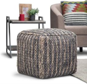img 3 attached to 🔵 SIMPLIHOME Mullins Square Pouf: Blue Cotton Upholstery with Natural Jute Weaving for Living, Bedroom, and Kids Room
