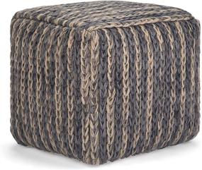 img 4 attached to 🔵 SIMPLIHOME Mullins Square Pouf: Blue Cotton Upholstery with Natural Jute Weaving for Living, Bedroom, and Kids Room