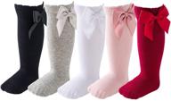 🧦 chung knee high cotton socks for toddler baby girls 0-7 years - solid colors, thin, with bowknot detail - perfect for spring and summer logo