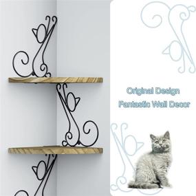 img 3 attached to 🐱 Alsonerbay Corner Wall Shelves: 4-Tier Floating Cat-Shaped Storage in Carbonized Black Wood - Rustic Decorative Radial Shelf for Any Room