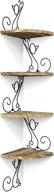 🐱 alsonerbay corner wall shelves: 4-tier floating cat-shaped storage in carbonized black wood - rustic decorative radial shelf for any room logo