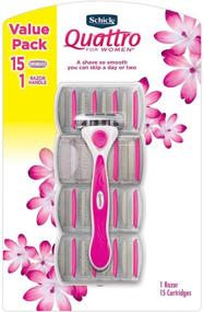 img 4 attached to Schick Quattro for Women Razor: Aloe and Vitamin E Enriched, 15 Cartridges for Silky Smooth Shaves