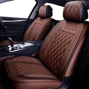 img 3 attached to OASIS AUTO OS-009 Brown Leather Car Seat Covers - Universal Fit Cushion Cover for 5-Passenger Cars & SUVs - Faux Leatherette Auto Interior Accessories Set (Front Pair)