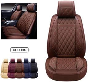 img 4 attached to OASIS AUTO OS-009 Brown Leather Car Seat Covers - Universal Fit Cushion Cover for 5-Passenger Cars & SUVs - Faux Leatherette Auto Interior Accessories Set (Front Pair)