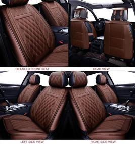 img 2 attached to OASIS AUTO OS-009 Brown Leather Car Seat Covers - Universal Fit Cushion Cover for 5-Passenger Cars & SUVs - Faux Leatherette Auto Interior Accessories Set (Front Pair)