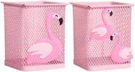 🦩 2-pack flamingo metal pen pencil holder – square desk organizer cup for office home, caddy box for makeup brushes, cute girls' brush holder логотип