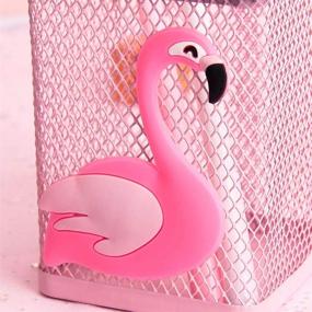 img 2 attached to 🦩 2-Pack Flamingo Metal Pen Pencil Holder – Square Desk Organizer Cup for Office Home, Caddy Box for Makeup Brushes, Cute Girls' Brush Holder