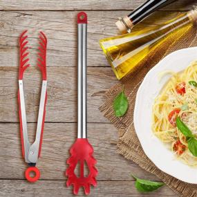 img 3 attached to 🍝 Stainless Steel Pasta Stirrer Spoon Set - 2 Pieces Spaghetti Server Fork & Noodle Spoon with Food Serving Pasta Tong Combo for Cooking, Baking, and Kitchen