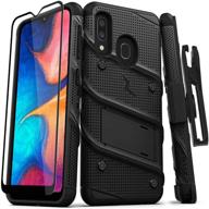 📱 zizo bolt series for samsung galaxy a20 case: heavy-duty military-grade drop protection with kickstand, belt clip holster, and tempered glass - black logo