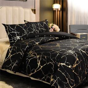 img 2 attached to 🌟 Holawakaka Gold Metallic Marble Comforter Set - Full/Queen Size Foil Print Glitter Bedding Set in Black/Gold - Luxurious and Stylish