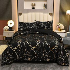 img 4 attached to 🌟 Holawakaka Gold Metallic Marble Comforter Set - Full/Queen Size Foil Print Glitter Bedding Set in Black/Gold - Luxurious and Stylish