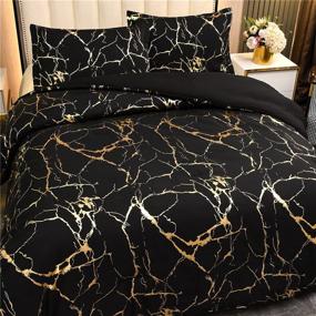 img 1 attached to 🌟 Holawakaka Gold Metallic Marble Comforter Set - Full/Queen Size Foil Print Glitter Bedding Set in Black/Gold - Luxurious and Stylish
