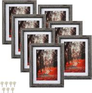 versatile 7 pack 5x7 rustic picture frame: display photos 5x7 w/ mat or 6x8 without mat, grey - wall & tabletop frames логотип