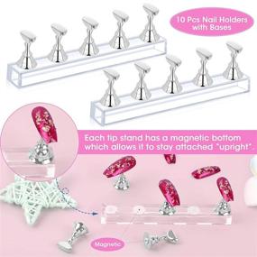 img 2 attached to 💅 Silver Acrylic Nail Holder Stands - Flasoo Magnetic Press On Nail Practice Set with Nail Tip Holders, Crystal Bases, Clear Fake Nails, and Reusable Adhesive Putty