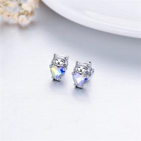 img 1 attached to 🐱 925 Sterling Silver Cat Earrings - Adorable Animal Kitten Studs, Ideal Jewelry Gifts for Women and Girls with Sensitive Ears - Hypoallergenic and Stylish