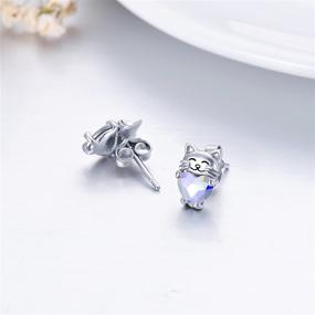 img 2 attached to 🐱 925 Sterling Silver Cat Earrings - Adorable Animal Kitten Studs, Ideal Jewelry Gifts for Women and Girls with Sensitive Ears - Hypoallergenic and Stylish