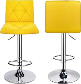 img 1 attached to 🪑 Yellow Hydraulic Square Back Diagonal Line Adjustable Bar Stools Set - Leader Accessories (Pack of 2)