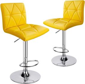 img 2 attached to 🪑 Yellow Hydraulic Square Back Diagonal Line Adjustable Bar Stools Set - Leader Accessories (Pack of 2)