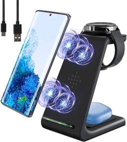 img 4 attached to 🔌 Versatile 3-in-1 Wireless Charging Station for Samsung Galaxy & iPhone, Black