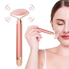 img 3 attached to Eximius Power Rose Quartz Vibrating Facial Jade Derma Roller & Massager: Detoxify and Rejuvenate Skin for a Glowing Complexion