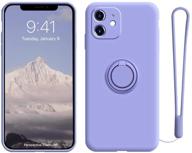 silicone rubber iphone 11 case with finger ring holder full body protection with hand strap support car mount (lilac purple) logo