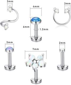 img 1 attached to 💎 Versatile and Stylish Drperfect Opal Labret Monroe Lip Ring Medusa Piercing Jewelry: Durable Stainless Steel Cartilage Conch Tragus Helix Earring Stud, 16G 6MM 8MM