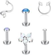 💎 versatile and stylish drperfect opal labret monroe lip ring medusa piercing jewelry: durable stainless steel cartilage conch tragus helix earring stud, 16g 6mm 8mm logo