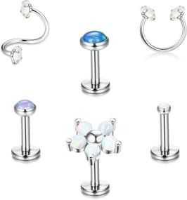 img 4 attached to 💎 Versatile and Stylish Drperfect Opal Labret Monroe Lip Ring Medusa Piercing Jewelry: Durable Stainless Steel Cartilage Conch Tragus Helix Earring Stud, 16G 6MM 8MM