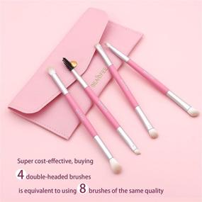 img 3 attached to 🎀 BEASOFEE Pink Dual Ended Eyeshadow Brush Set for Even & Precise Makeup Blending - Portable Eye Powder Foundation Brush Kit with Eyeliner Brushes and Eye Brow Shaping Tool