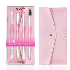 img 4 attached to 🎀 BEASOFEE Pink Dual Ended Eyeshadow Brush Set for Even & Precise Makeup Blending - Portable Eye Powder Foundation Brush Kit with Eyeliner Brushes and Eye Brow Shaping Tool