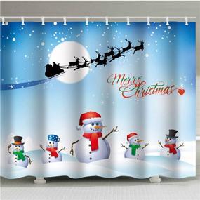 img 3 attached to 🎄 Christmas Shower Curtain Set: Funny Waterproof Bathroom Decor, Blue Shower Curtain with Hooks for Christmas Decoration - 72"x72