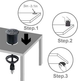 img 1 attached to 💡 CCCEI 3 inch Desktop Grommet Power Strip with 4A USB Ports and 6FT Cord - ETL Listed (Black)