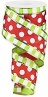 red, white, and lime polka dots with stripes wired edge ribbon - 10 yards (gold accents, 2.5 inches) logo