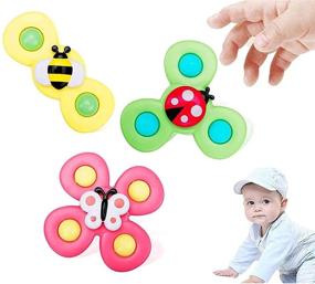 img 4 attached to 🔴 Fanryy Suction Cups Spinner Top Toy: Rotating Sucker Animal for Early Learners - Set of 3, Ideal for Dining Table, Bathroom, and Travel