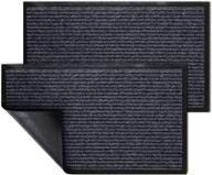 🏠 kmat 2 pack door mat - waterproof & anti-slip rubber doormat | low-profile design for entryway, patio, garage & high traffic areas | indoor/outdoor mat (30"x17", grey-black) logo