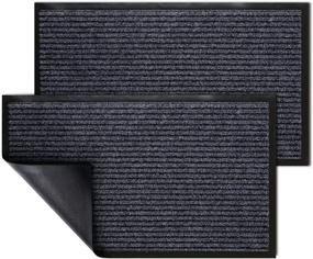 img 4 attached to 🏠 KMAT 2 Pack Door Mat - Waterproof & Anti-Slip Rubber Doormat | Low-Profile Design for Entryway, Patio, Garage & High Traffic Areas | Indoor/Outdoor Mat (30"x17", Grey-Black)