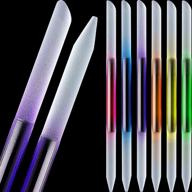 precision glass cuticle pusher nail file set - 6 double sided crystal glass 💅 nail files for manicure pedicure, cuticle remover - vibrant colors (pink, blue, purple, orange, yellow, green) logo