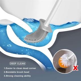 img 3 attached to Deep-Cleaning Silicone Toilet Bowl Brush and Holder Set for Bathroom - Moregosu, Non-Slip Long Plastic Handle (White)