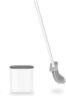 deep-cleaning silicone toilet bowl brush and holder set for bathroom - moregosu, non-slip long plastic handle (white) logo