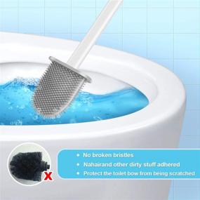 img 1 attached to Deep-Cleaning Silicone Toilet Bowl Brush and Holder Set for Bathroom - Moregosu, Non-Slip Long Plastic Handle (White)