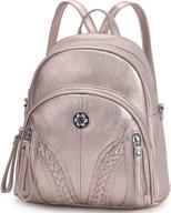 🎒 champagne women's fashionable washed leather backpack purse: multi-pocket design ideal for travel and shoulder bag use logo