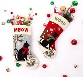 img 2 attached to 🧶 Glitzhome 19" Oversized Handmade Hooked Cat Christmas Stocking - Xmas Fireplace Hanging Stocking Decoration Ideal for Holiday Season Party Décor and Family Celebrations