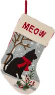 🧶 glitzhome 19" oversized handmade hooked cat christmas stocking - xmas fireplace hanging stocking decoration ideal for holiday season party décor and family celebrations логотип
